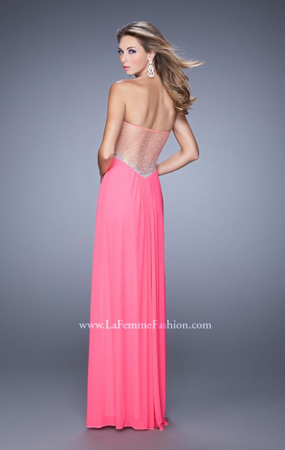 Picture of: Gathered Bodice Prom Gown with Sheer Net Embellishment in Pink, Style: 21270, Detail Picture 3