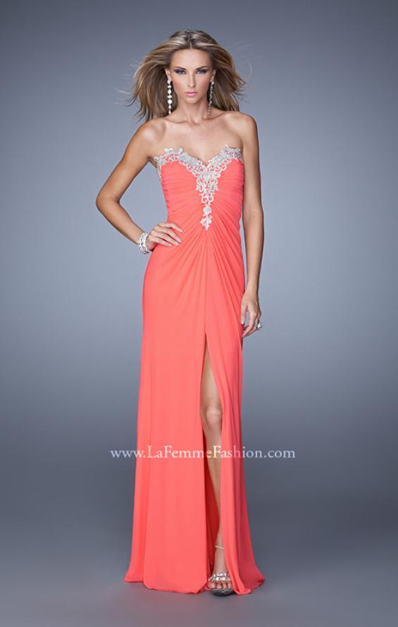 Picture of: Graceful Prom Dress with Ruching and Beaded Embroidery in Coral, Style: 21275, Main Picture