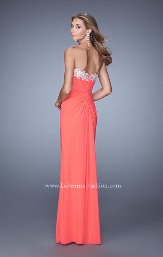 Picture of: Graceful Prom Dress with Ruching and Beaded Embroidery in Coral, Style: 21275, Back Picture