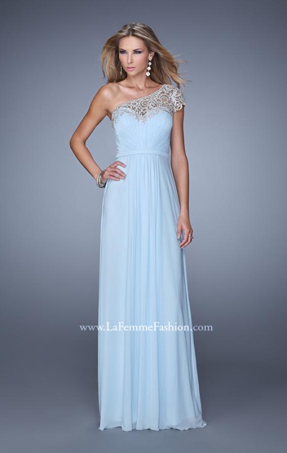 Picture of: One Shoulder Prom Dress with Embroidered Sleeves in Blue, Style: 21309, Main Picture