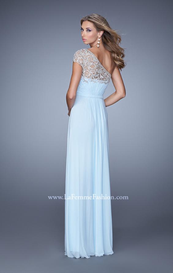 Picture of: One Shoulder Prom Dress with Embroidered Sleeves in Blue, Style: 21309, Back Picture