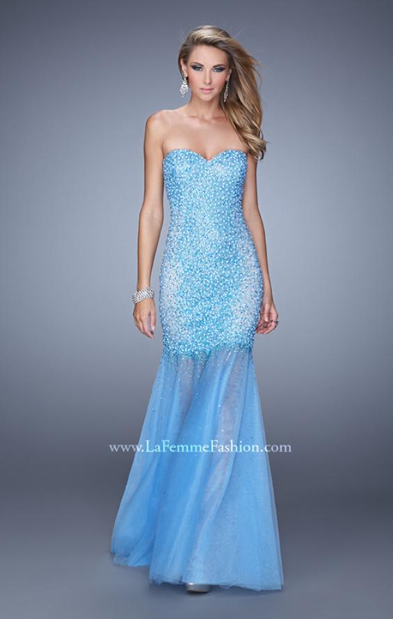 Picture of: Strapless Prom Gown with Full Skirt, Pearls, and Stones in Blue, Style: 21324, Main Picture