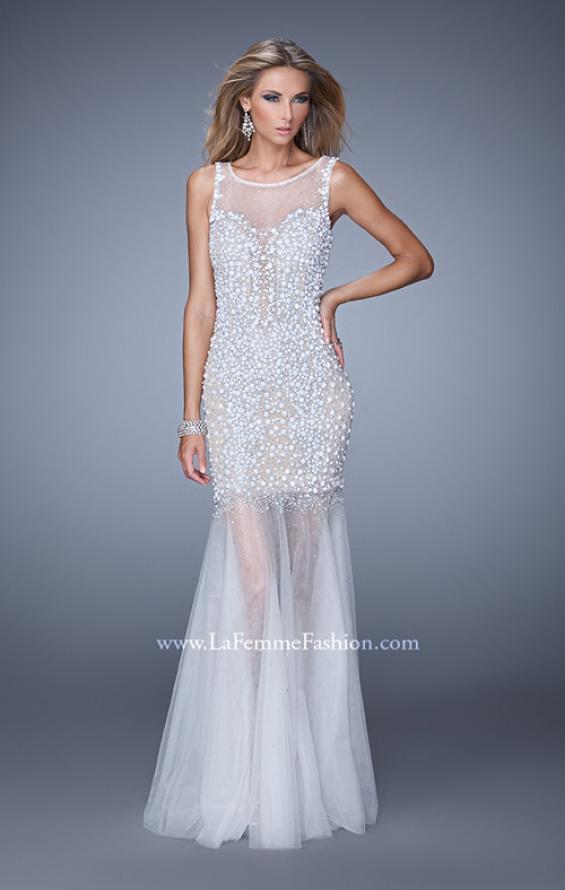 Picture of: Sleeveless Mermaid Prom Dress with Tulle Skirt and Pearls in White, Style: 21327, Main Picture