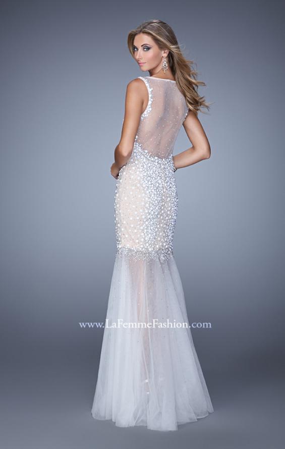 Picture of: Sleeveless Mermaid Prom Dress with Tulle Skirt and Pearls in White, Style: 21327, Back Picture