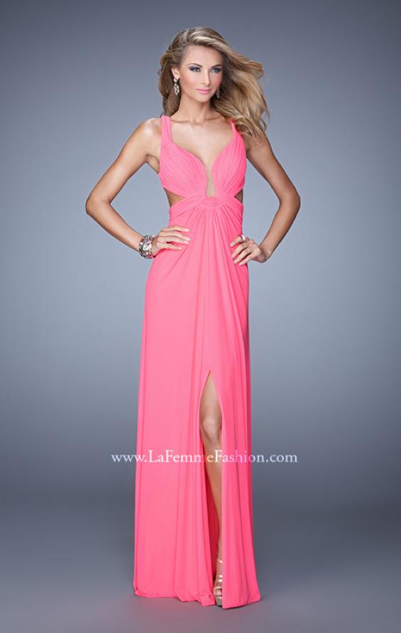 Picture of: Plunging Neckline Prom Gown with Gathered Bust in Pink, Style: 21330, Back Picture
