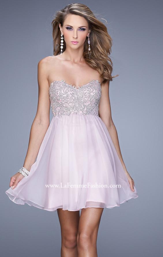 Picture of: Empire Waist Cocktail Dress with Embroidered Bodice in Pink, Style: 21332, Detail Picture 1