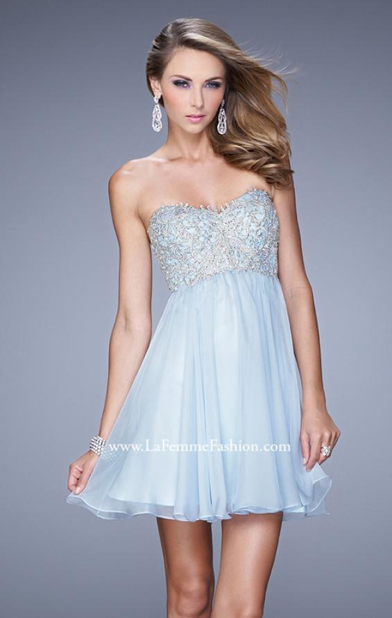 Picture of: Empire Waist Cocktail Dress with Embroidered Bodice in Blue, Style: 21332, Detail Picture 2