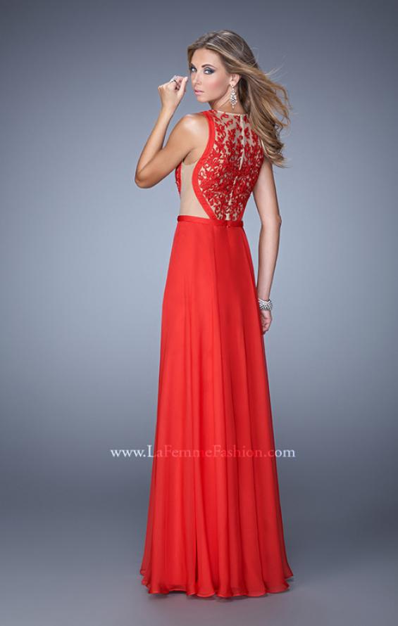 Picture of: Sleeveless Chiffon Prom Dress with Lace Appliques in Red, Style: 21353, Back Picture