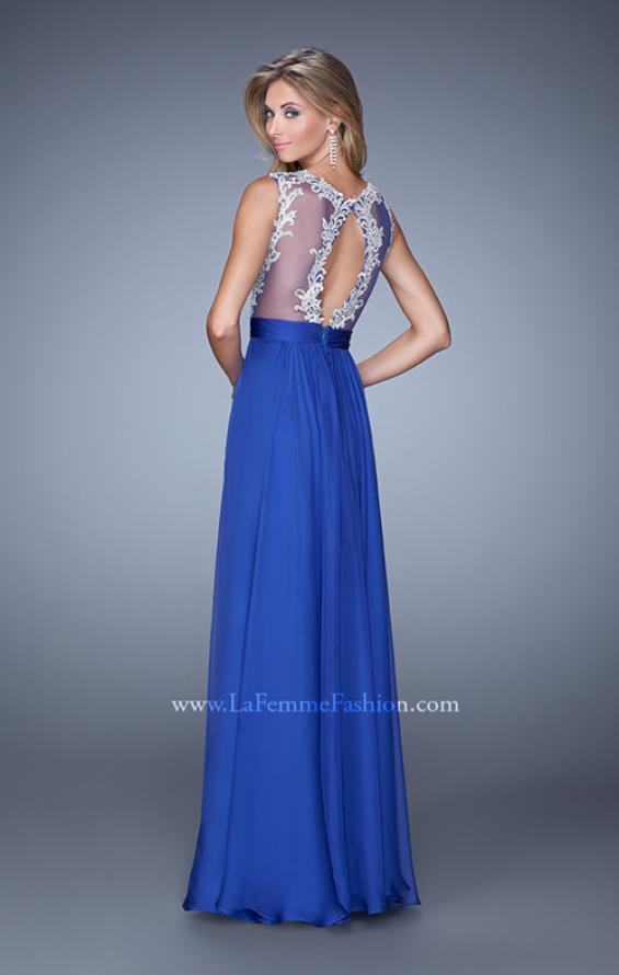 Picture of: Embroidered Bodice Prom Dress with Keyhole Back in Blue, Style: 21354, Back Picture