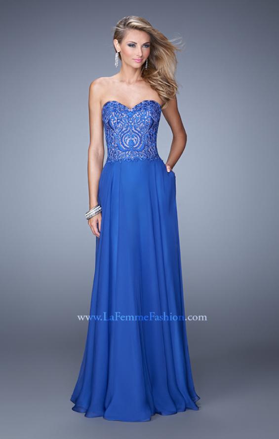Picture of: Embroidered Chiffon Prom Dress with Pockets in Blue, Style: 21360, Detail Picture 1