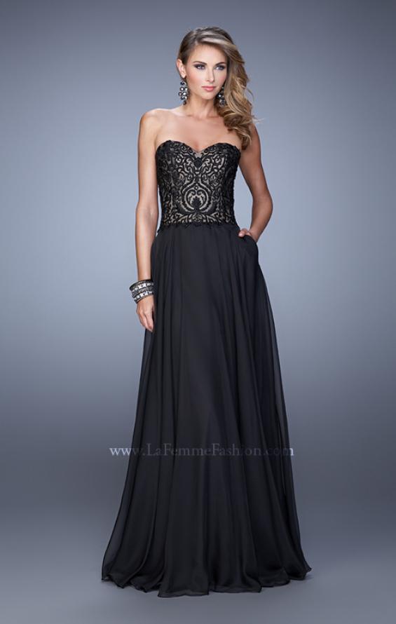 Picture of: Embroidered Chiffon Prom Dress with Pockets in Black, Style: 21360, Detail Picture 3