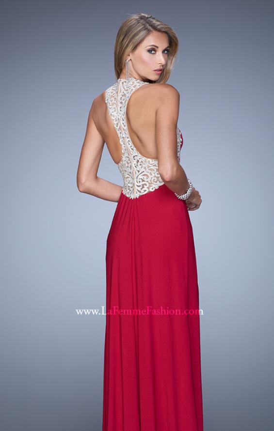 Picture of: Jersey Prom Dress with Embroidered Halter Straps in Red, Style: 21362, Detail Picture 3