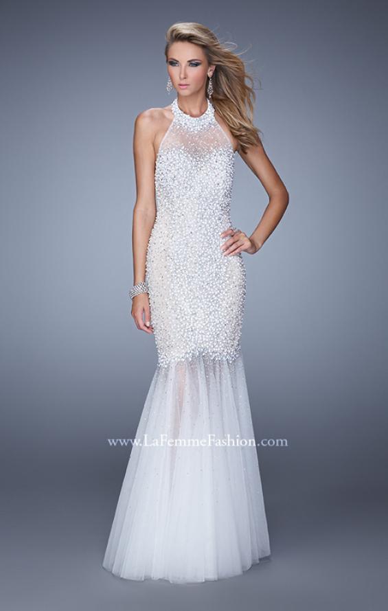 Picture of: Long Fully Beaded Mermaid Prom Dress with Sheer Detail in White, Style: 21363, Main Picture