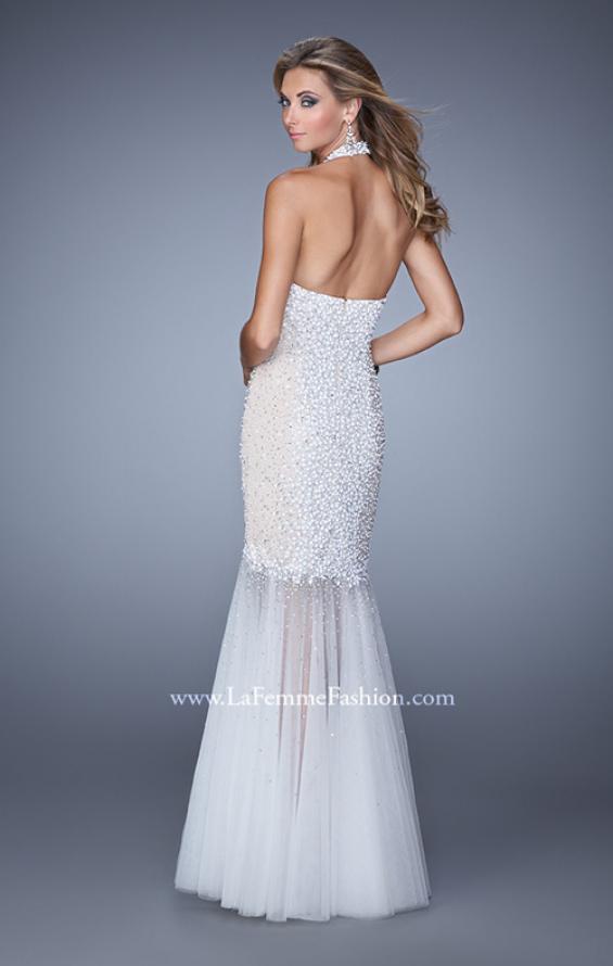 Picture of: Long Fully Beaded Mermaid Prom Dress with Sheer Detail in White, Style: 21363, Back Picture