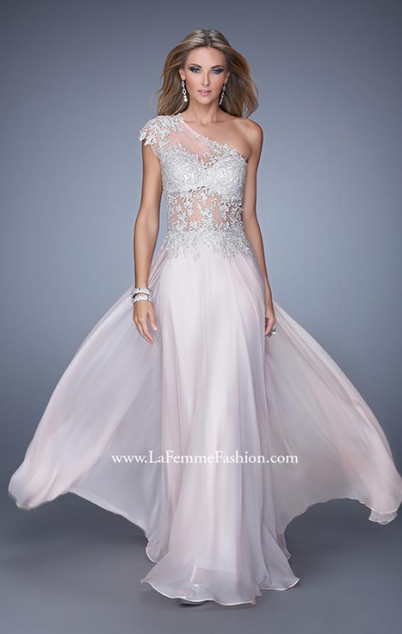 Picture of: One Shoulder Chiffon Prom Dress with Metallic Embroidery in Pink, Style: 21379, Main Picture