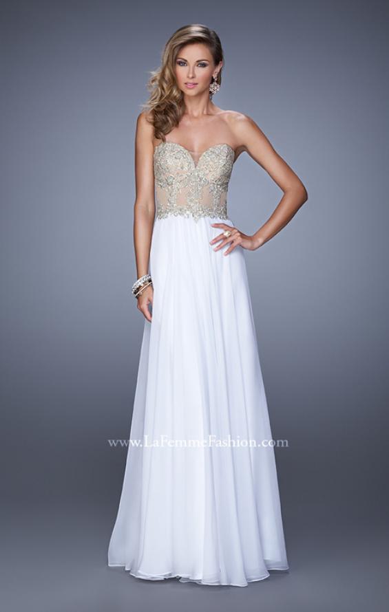 Picture of: Strapless Chiffon Gown with Corset Bodice and Stones in White, Style: 21390, Detail Picture 2