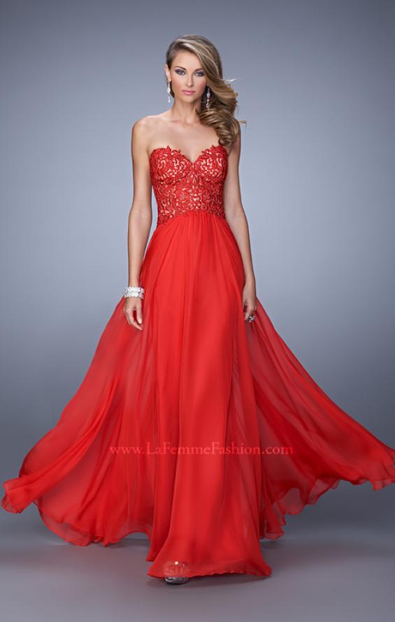 Picture of: Embellished Prom Dress with Gathered Chiffon Skirt in Red, Style: 21394, Detail Picture 2
