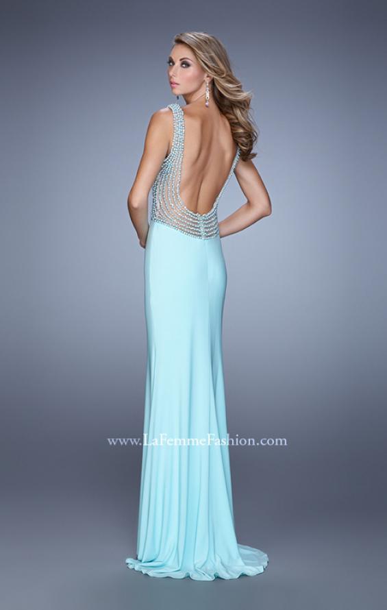 Picture of: Fitted Jersey Dress with Pearls and Scoop Open Back in Mint, Style: 21413, Back Picture