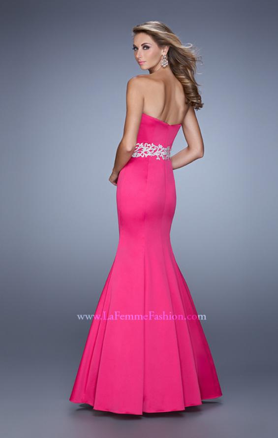 Picture of: Satin Mermaid Prom Dress with Embroidered Belt in Hot Pink, Style: 21432, Back Picture