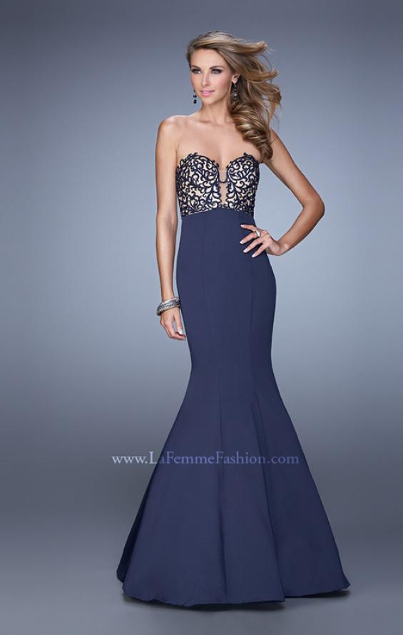Picture of: Long Mermaid Prom Dress with Beaded Embroidery in Navy, Style: 21443, Main Picture
