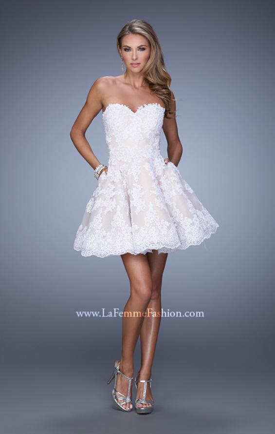 Picture of: Short Lace Cocktail Dress with Pockets in White, Style: 21446, Detail Picture 1