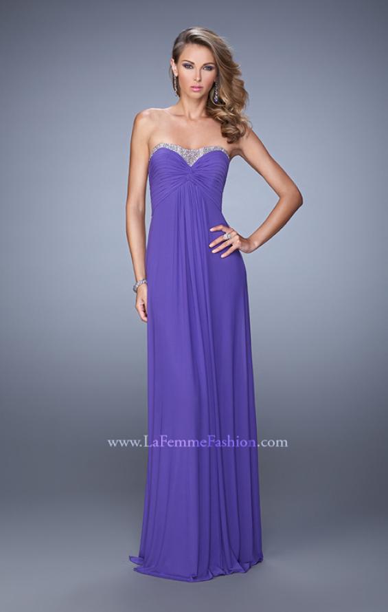 Picture of: Long Satin Prom Dress with Sparkling Trim and Stones in Purple, Style: 21461, Detail Picture 1