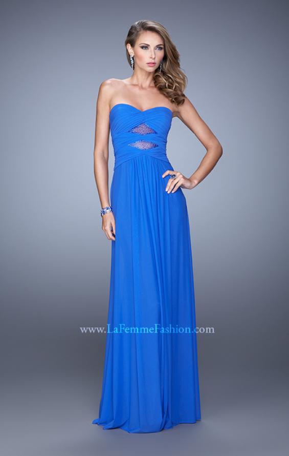 Picture of: Gathered Bodice Prom Dress with Rhinestone Accents in Blue, Style: 21462, Detail Picture 2