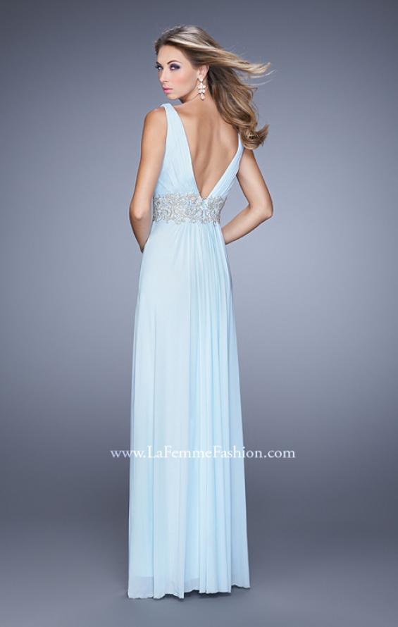 Picture of: Net Jersey Dress with Ruched Bodice and Open Back in Mint, Style: 21475, Back Picture