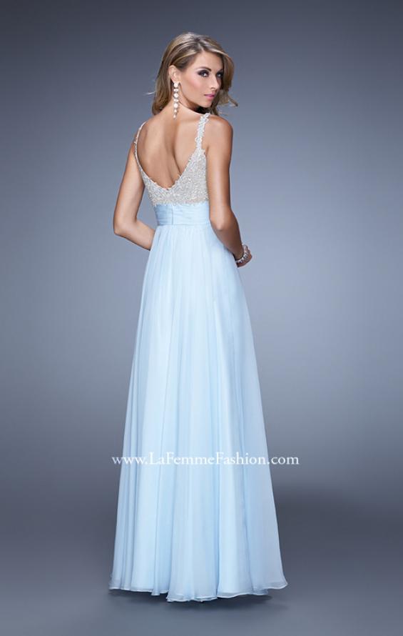 Picture of: Jeweled Encrusted Embroidered Long Chiffon Prom Dress in Blue, Style: 21505, Back Picture