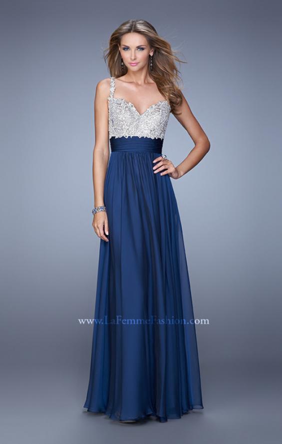 Picture of: Jeweled Encrusted Embroidered Long Chiffon Prom Dress in Navy, Style: 21505, Detail Picture 5