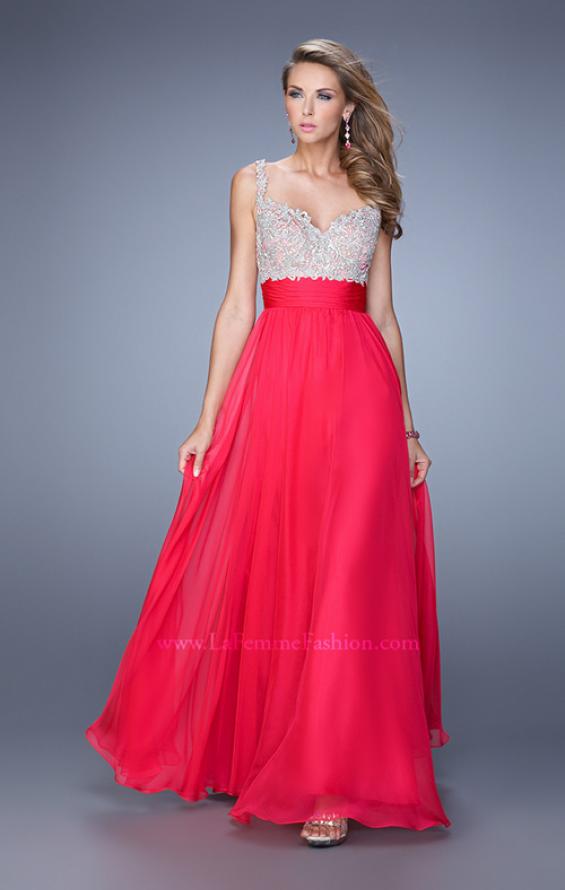 Picture of: Jeweled Encrusted Embroidered Long Chiffon Prom Dress in Pink, Style: 21505, Detail Picture 7