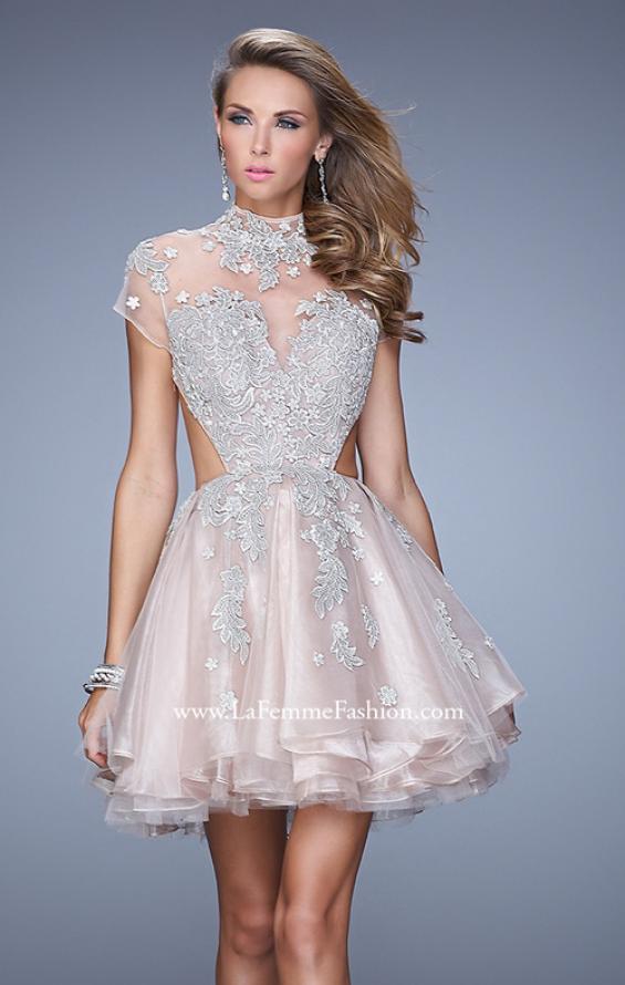 Picture of: Flirty Cocktail Dress with Layered Skirt and Embroidery in Pink, Style: 21530, Detail Picture 1