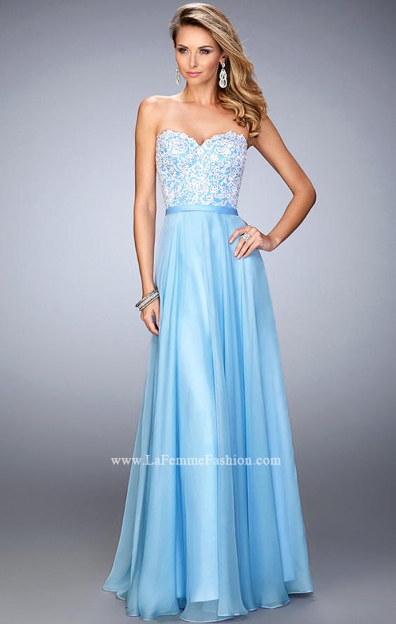 Picture of: Chiffon Prom Dress with Double Strap Back and Lace in Blue, Style: 21545, Main Picture