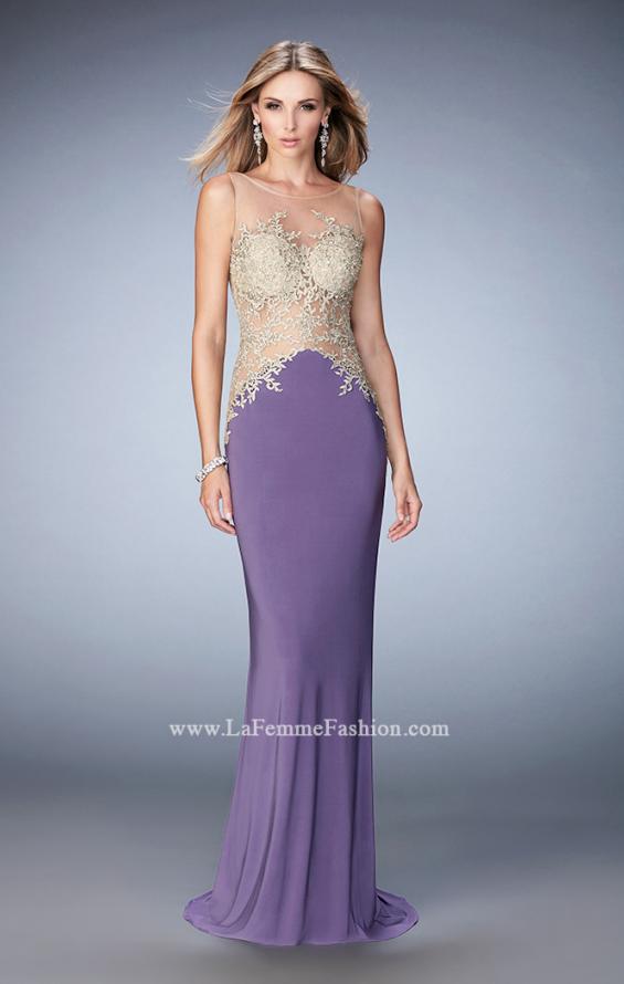Picture of: Jersey Dress with Illusion Bodice, Train, and Rhinestones in Purple, Style: 21558, Detail Picture 2