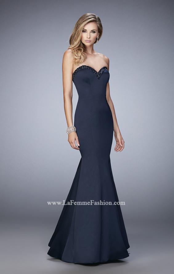 Picture of: Long Mermaid Prom Dress with Stones and Cut Out Back in Navy, Style: 21591, Detail Picture 2