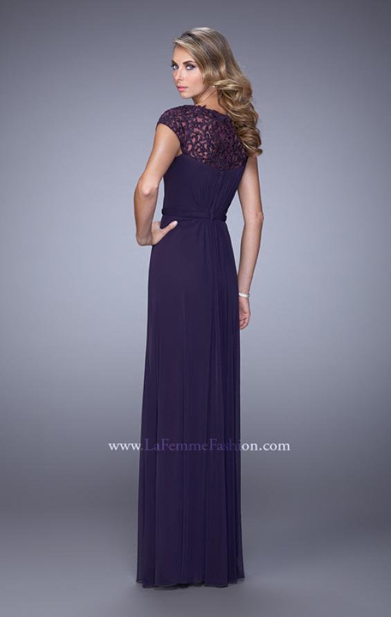 Picture of: Cap Sleeve Embroidered Dress with Cascading Ruffles in Purple, Style: 21621, Back Picture