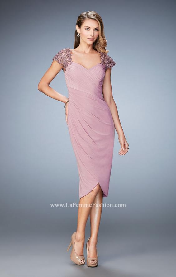 Picture of: Net Jersey Cocktail Dress with Embroidered Sleeves in Pink, Style: 21648, Detail Picture 4