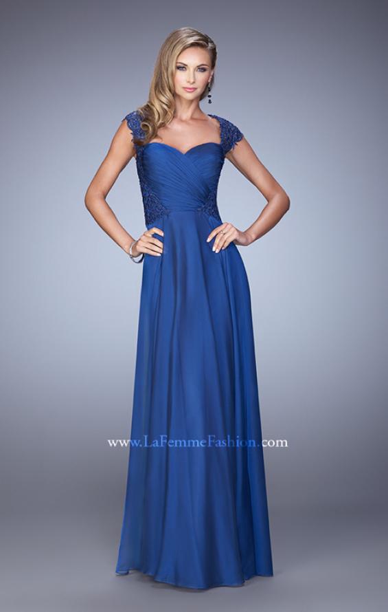 Picture of: Chiffon Dress with Criss Cross Gathered Knot Detail in Blue, Style: 21661, Detail Picture 2