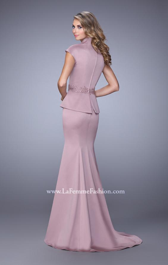 Picture of: Cap Sleeve Evening Dress with Mermaid Skirt and Collar in Pink, Style: 21666, Back Picture