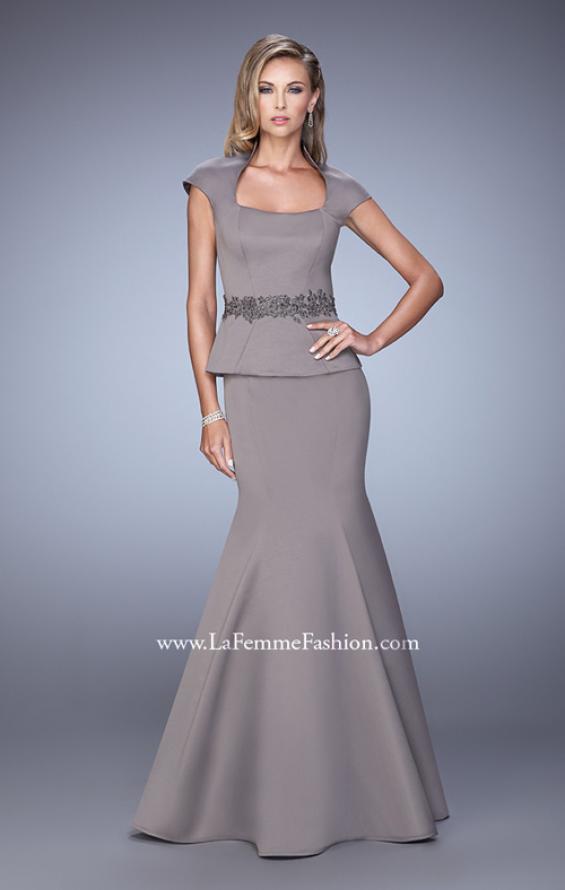 Picture of: Cap Sleeve Evening Dress with Mermaid Skirt and Collar in Brown, Style: 21666, Detail Picture 2