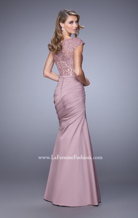 Picture of: Satin Dress with Beaded Lace Bodice and Gathering in Pink Style: 21669, Back Picture