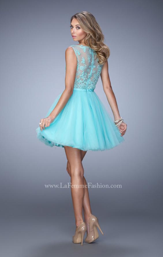 Picture of: Short Tulle Dress with High Neckline and Sheer Back in Blue, Style: 21835, Back Picture
