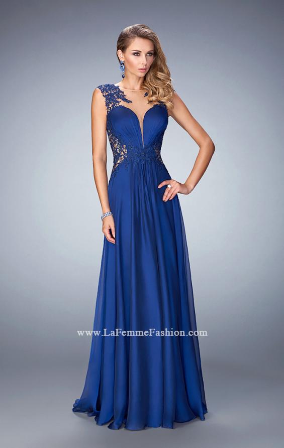 Picture of: Chiffon Prom Dress with Illusion Neckline and Rhinestones in Blue, Style: 21921, Back Picture
