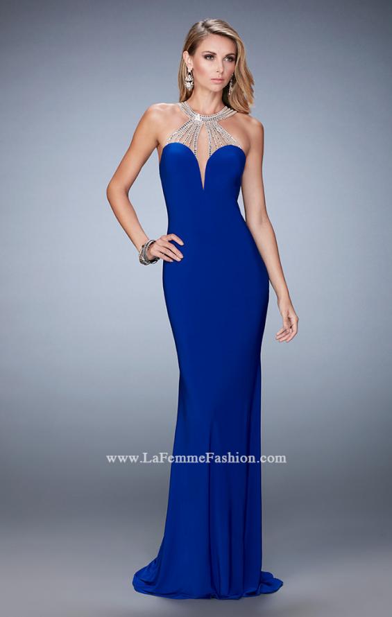Picture of: Jersey Prom Dress with Sweetheart Neckline and Train in Blue, Style: 21929, Detail Picture 1