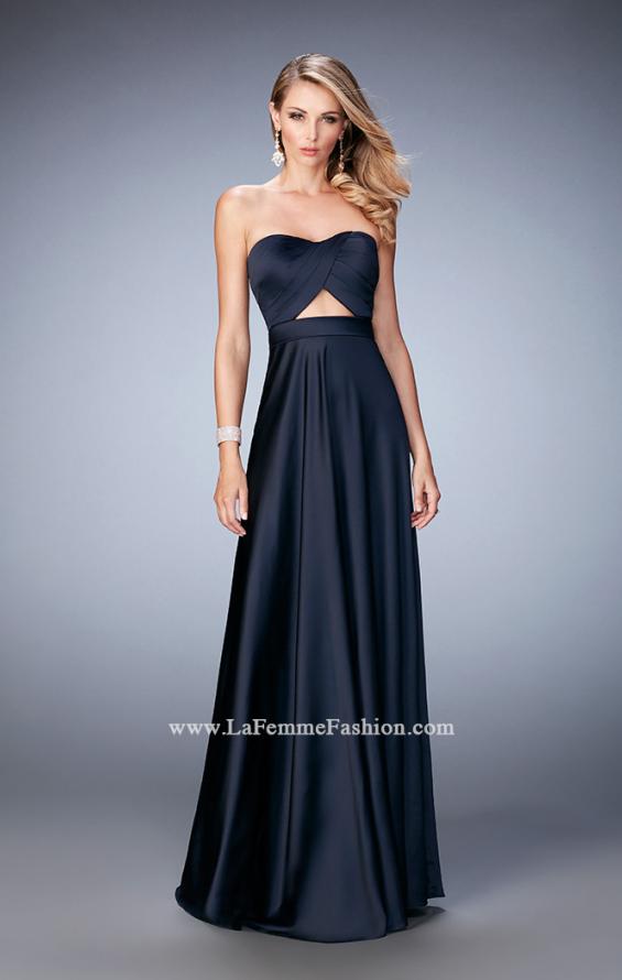 Picture of: Scoop Neck and Pleated Bodice Stretch Satin Dress in Blue, Style: 22052, Detail Picture 1