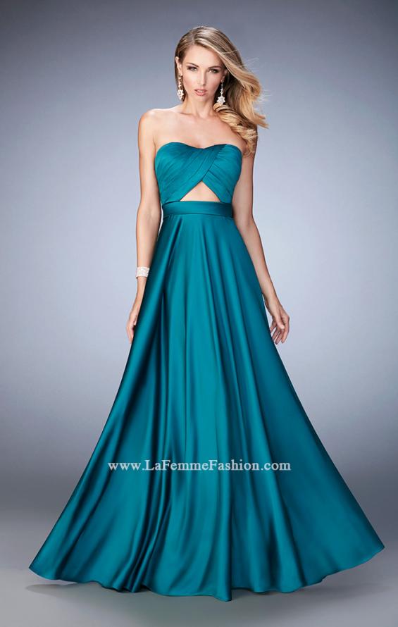 Picture of: Scoop Neck and Pleated Bodice Stretch Satin Dress in Green, Style: 22052, Detail Picture 2