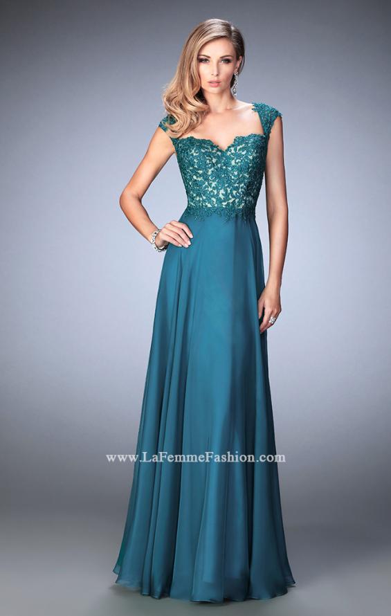 Picture of: Long Chiffon prom Gown with Sheer Back and Rhinestones in Green, Style: 22053, Detail Picture 2