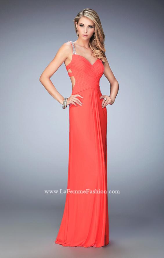 Picture of: Crystal Gem Embellished Prom Gown with Gathering in Orange, Style: 22068, Main Picture
