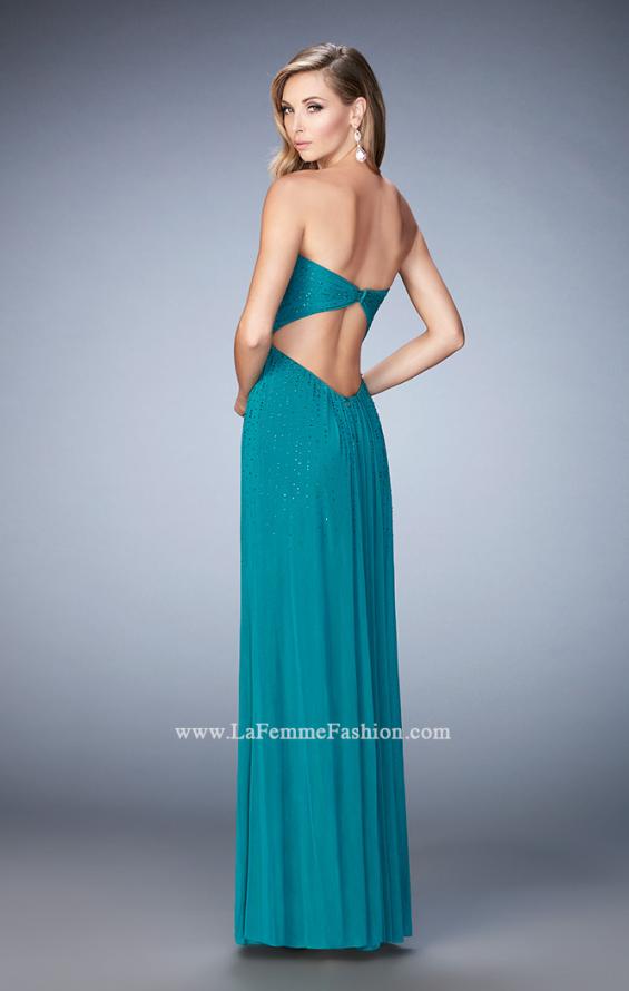 Picture of: Long Prom Dress with Rhinestones and Open Back in Green, Style: 22070, Back Picture