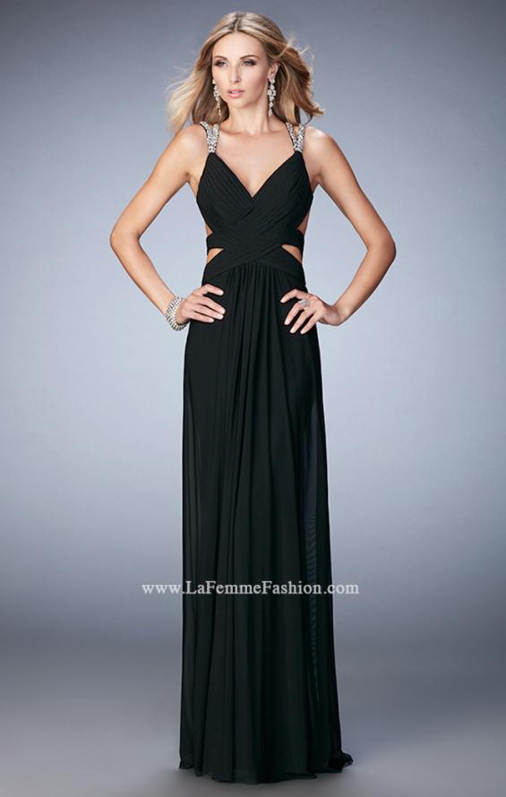 Picture of: Net Prom Gown with Cut Outs and Crystal Strappy Back in Black, Style: 22089, Detail Picture 3